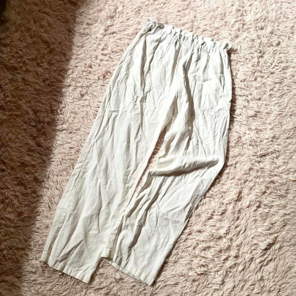 Minimalist Capsule Old Money Linen Blend Boho Paperbag‎ Pants Womens M Natural